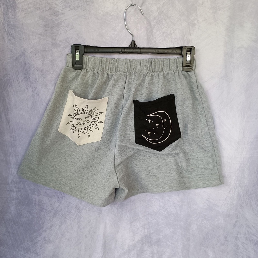 Romwe Comfy Grey Sun & Moon Sleep Shorts Loungewear